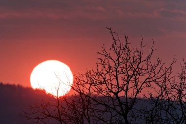 Çek Cumhuriyeti 'nde kışın günbatımı. 