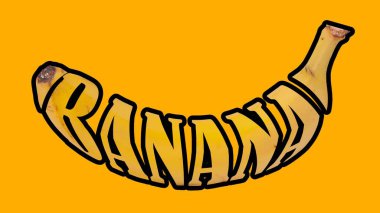 İnanılmaz 'BANANA' İllüstrasyon Kelime Tasarımı Bir Muz İçinde Canlı Sarı Arkaplan