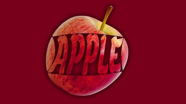红苹果内部的艺术文字设计 — 图库照片