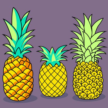 Ananas. Ananas meyvesi çizimi vektör karikatür tarzında. taze ve sağlıklı meyveler. düzenlenebilir