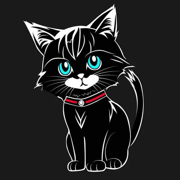 Black White Cat Cartoon Vector — Stock Vector