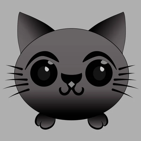 Caricature Emoji Chat Gris Mignon Chat Icône Vecteur — Image vectorielle