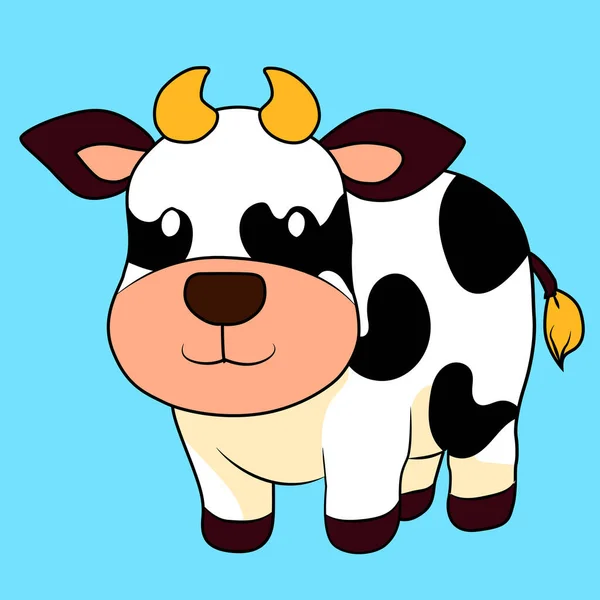 Jolie Vache Debout Regardant Dans Caméra Illustration Vectorielle Tendance Dessinée — Image vectorielle