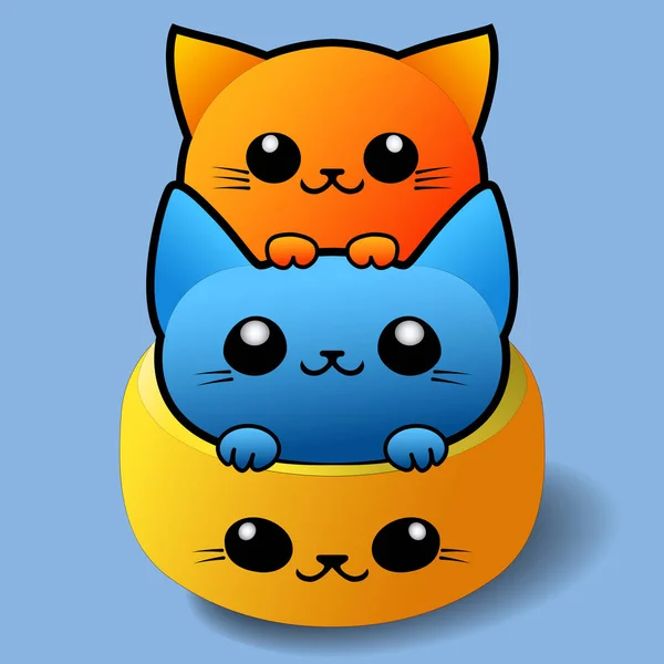 Cute Cartoon Emoticon Cibi Head Kawaii Kitten — Vettoriale Stock