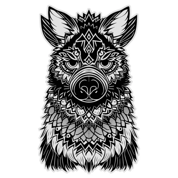 Handgezeichneter Vektorwolf Mit Ethnisch Gekritzelter Illustration Silhouette Schwarz Weiße Zentangle — Stockvektor
