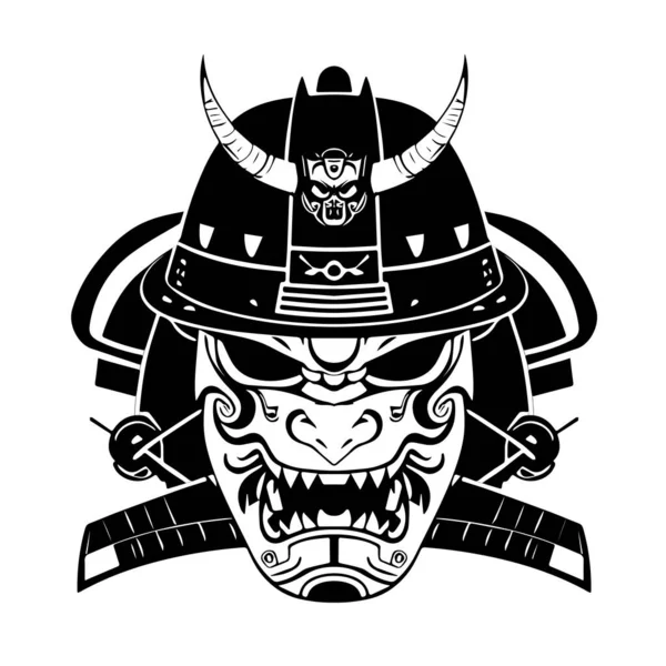 Oni Mask Tattoo Japanese Warrior — Stock Vector
