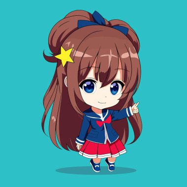 Tatlı Chibi Anime öğrencisi Kawaii Çizgi Filmi
