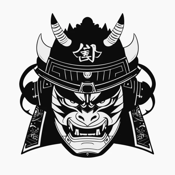 Diseño Máscara Demonio Japonés Oni Samurai Enmascarado Negro Guerrero Tradicional — Vector de stock