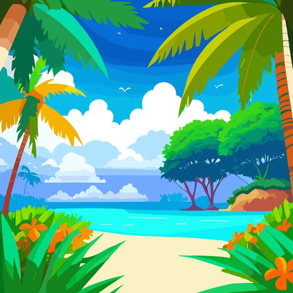 Beach Lanscape Illustration Summer Time Used Poster Image Other — Stock Vector