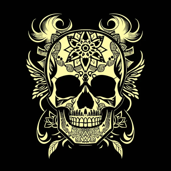 Ручной Рисунок Черепа Человека Тёмном Фоне Элемент Дизайна Логотипа Этикетки — стоковый вектор
