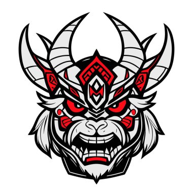 Japon şeytan onisi maskesi beyaz arkaplanda el çizimi stili