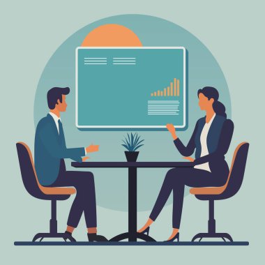 Toplantı odasındaki iş adamları. Ofis vektör çizimi. Müşterilerle tanışmak, konferanslar yapmak, ortaklarla işbirliği yapmak. Modern işyeri, iş konsepti. Vektör Düz İzole Edildi