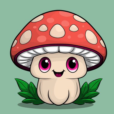 Komik şirin mantar kawaii çizgi film çizimi