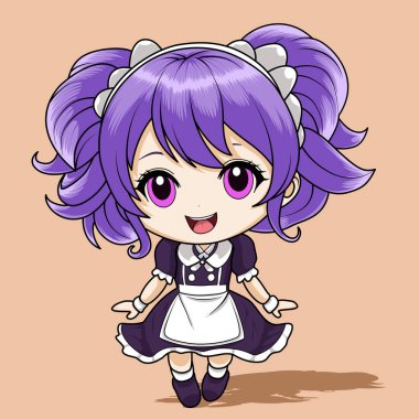 Mor saçlı, garson üniformalı kız.