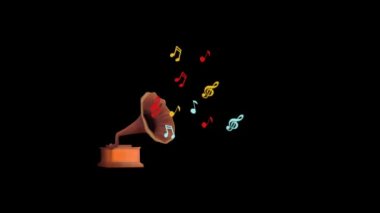 Klasik gramofon hoparlörlerden gelen sesleri, müzik yapan müzik aletlerini, antika müzik çalarını,