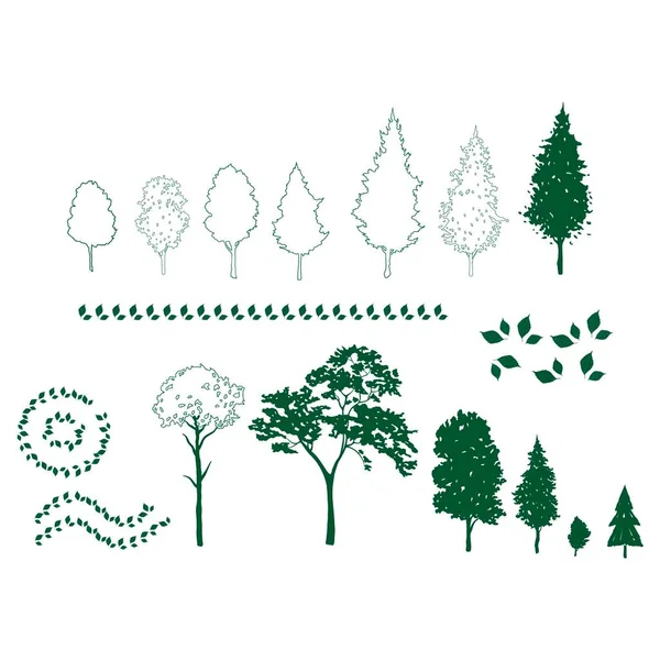 Conjunto Árvores Planas Ícones Árvores São Definidas Estilo Plano Moderno — Fotografia de Stock