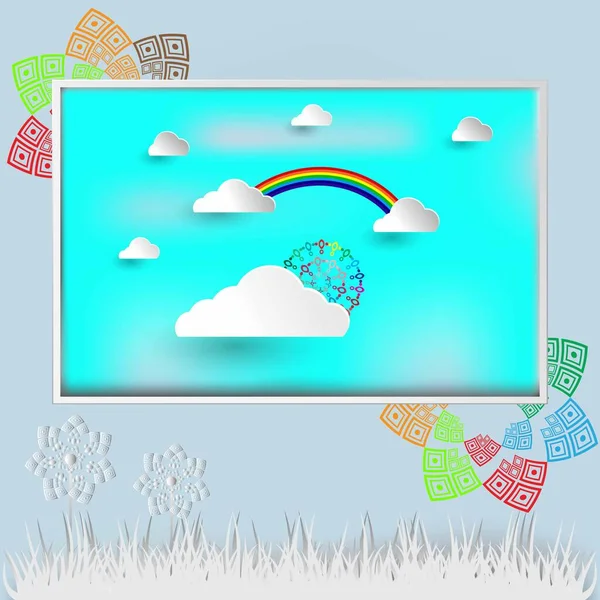 Ilustração Arco Íris Nuvens Céu Nuvens Papel Vetorial Nuvem Branca —  Vetores de Stock