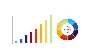 3 boyutlu kağıt etiketli bilgi şablonu, entegre daireler. 8 seçenekli iş konsepti. İçerik, diyagram, akış şeması, adımlar, parçalar, zaman çizelgesi bilgileri, grafik, döngü videosu
