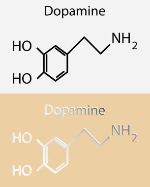 Kimya, Dopamin moleküler, Dopamin yapısal kimyasal formül vektörü, Dopamin Hormonu, Nörotransmitter, Yapısal Kimyasal Moleküler Formül