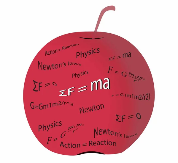Elma Bilginin Sembolüdür Newton Elma Üzerindeki Ikinci Yasası Apple Denklemleri — Stok Vektör
