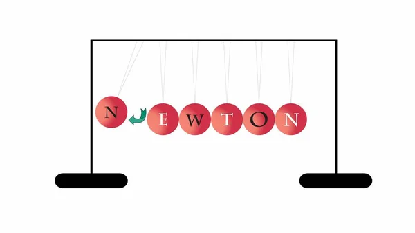 Fiziğin Illüstrasyonu Newton Beşiği Sarkacın Aşırı Sağ Pozisyonundan Noktaya Dönmesi — Stok Vektör
