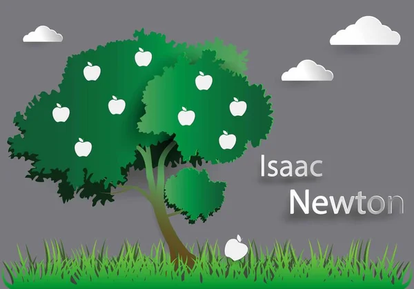 Gravidade Maçã Queda Isaac Newton Ideia Lei Universal Queda Macieira — Vetor de Stock