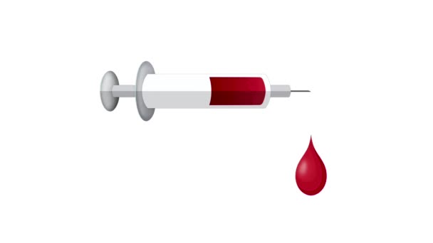注射器与血 滴血从注射器上掉下来 注射器图标与红血水疫苗 — 图库视频影像