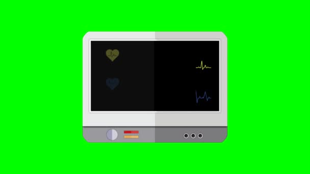 病院の劇場で心拍数モニター 麻酔手術のモニター上の病院で重要な兆候を監視するための医療機器 患者モニター 医療用電子機器 医療機器 緑の画面の背景 — ストック動画