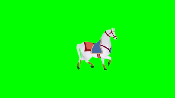 Eyer Dizginli Beyaz Dörtnala Koşuyor Hareket Eden Atlar Savaş Atı — Stok video