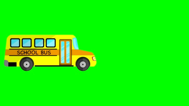 黄色の古典的なスクールバス サイドビュー アメリカの教育 黄色のスクールバス 学校のコンセプトに戻る 学生輸送車両フラットスタイル 学生輸送 — ストック動画