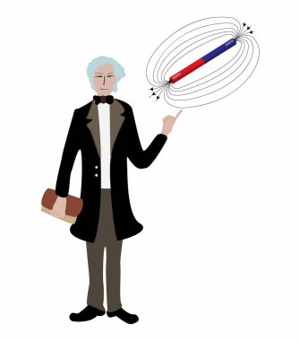 Fizik illüstrasyonunda, Michael Faraday elektromanyetik indüksiyonu, elektrik motorunun mucidini, elektromanyetik indüksiyonu keşfetti.