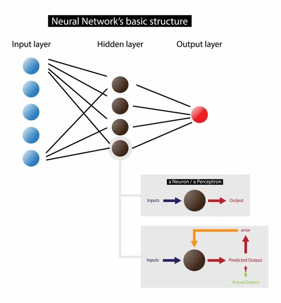 物理与技术的例证 人工神经网络 神经网络 至少有两个物理部分 即处理元件和它们之间的联系 线性模型 — 图库矢量图片#