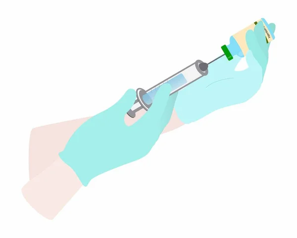 Tıbbi Şırınga Enjeksiyonuna Hazırlanırken Gösterilen Örnek Sıvının Enjekte Edilmesidir Özellikle — Stok Vektör