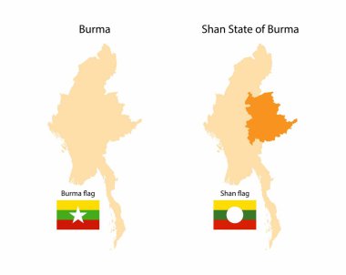 Shan, Myanmar eyaleti, başkenti ile, Stereografik projeksiyondaki bir idari haritada aydınlatıcı örtüler ile yerelleştirildi, özetlendi ve yakınlaştırıldı