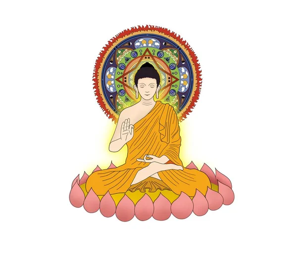 Buddha Meditiert Mönch Meditiert Buddhistischer Mönch Vermittelt Ein Gefühl Der — Stockfoto