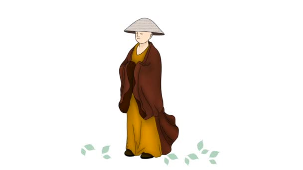 Zen Μοναχός Zen Μοναχός Στέκεται Και Διαλογισμό Μοναχοί Που Ασχολούνται — Αρχείο Βίντεο