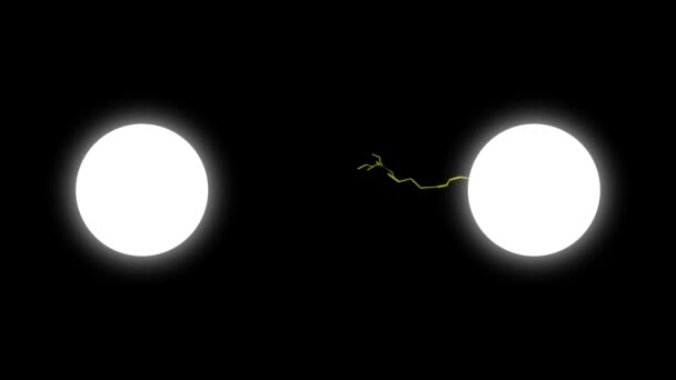 两个粒子之间的电流 两个粒子的电荷与吸引力之间的关系 两个光在一点上会聚在一起 形成明亮的辉光 — 图库视频影像