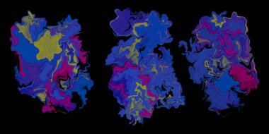 Soyut akrilik resim, akrilik boyanın çeşitli renklerinin soyut görüntüsü boya dökme tekniği kullanılarak karıştırılmış. Sıvı mermer arka plan yüzey dokusu kavramı, siyah arkaplan