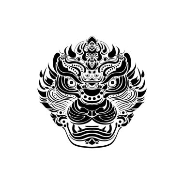 Ejderha çizgisi sanatı, Pi Xiu Çin efsanevi melez yaratığı, Çinli şanslı hayvan maskotu, koruyucu aslan, Çin ejderhası çizimi siyah çizgi şablonu beyaz üzerine izole edilmiş.