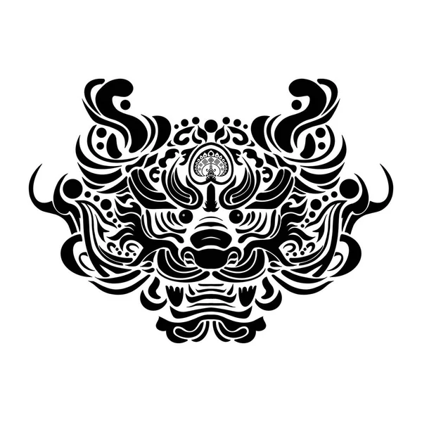 龙纹艺术 派修中国神话中的杂交生物 中国幸运的动物吉祥物 守护狮子 中国龙艺术品黑线模板从白色中分离出来 — 图库照片