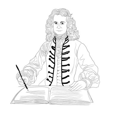 Fizik illüstrasyonu, Isaac Newton, yerçekimi, düşen elma, Isaac Newton evrensel hukuk, düşen kırmızı elma, evrensel yerçekimi yasası, Sir Isaac 'in en mükemmel fikri, çizgi sanatı