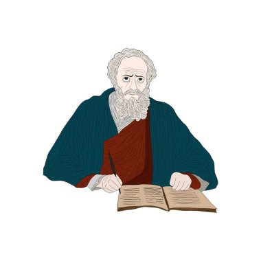 Aristoteles Portresi, Aristo Antik Yunan filozof ve çokbilmişlik karakteri karikatür çizimi, antik filozof, Atina 'dan Yunan filozoflar, Sokrates, Plato ve Aristo taslak stili