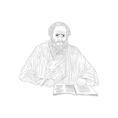 Aristoteles Portresi, Aristo Antik Yunan filozof ve çokbilmişlik karakteri karikatür çizimi, antik filozof, Atina 'dan Yunan filozoflar, Sokrates, Plato ve Aristo taslak stili