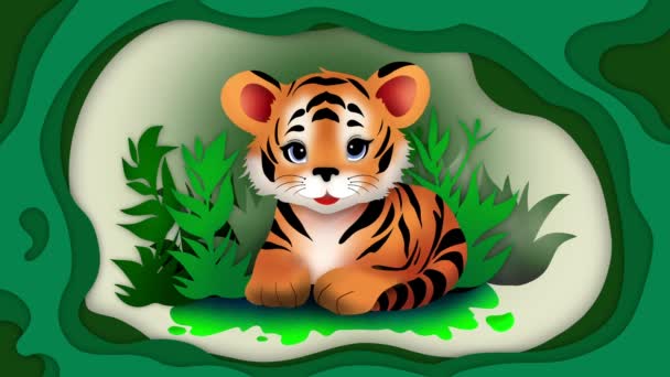 Kreslený Tygr Barevný Tygr Cákancemi Barevné Barvy Zvířecí Hlava Portrétní — Stock video