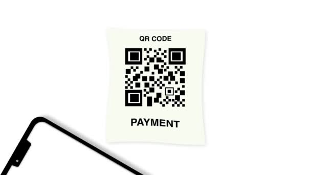 Escanear Código Icono Plano Con Teléfono Transacción Dinero Pago Compras — Vídeo de stock