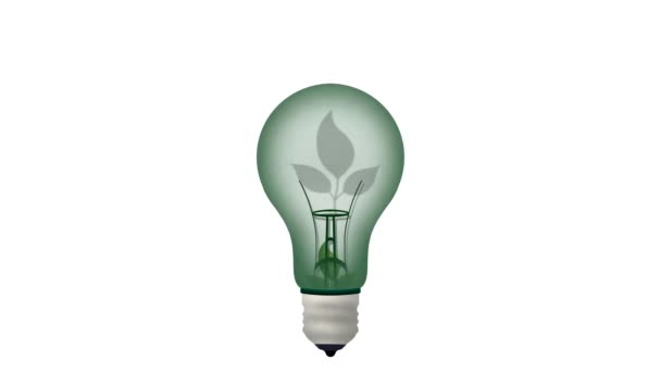 绿色环保灯泡 绿色叶子上的绿色环保灯泡 可持续发展 可再生能源 生态概念 绿色技术 — 图库视频影像