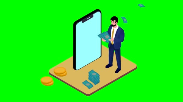 Smartphone Apparaat Met Gouden Munten Uitstekende Betaalmethode Technologie Animatie Herziening — Stockvideo