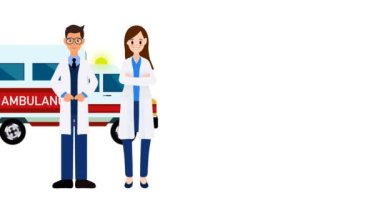 Acil tıbbi bakım, çok renkli doktor ve hemşire, kadın ve erkek doktorlar, acil durum araçları, ambulans personeli konsepti, hastane ve tıbbi teşhis, acil ve acil servis