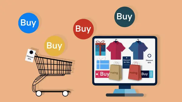 Online shopping concept with miniature shopping on computer, online shopping, Marketplace platform website, technology, e commerce, shipping delivery, payment, growing market, marketing