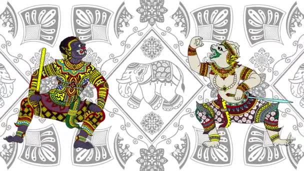 Hanuman在Ramayana与Ravana战斗 在Dussehra的快乐节 Rama勋爵在Dussehra杀死Ravana Vijayadashami Mahabharata的故事 — 图库视频影像